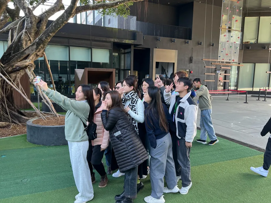 學員在營地大樹旁進行分組活動。